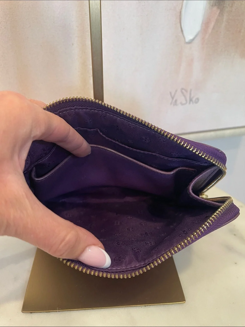 Tory Burch Purple Leather Wristlet with Gold Hardware